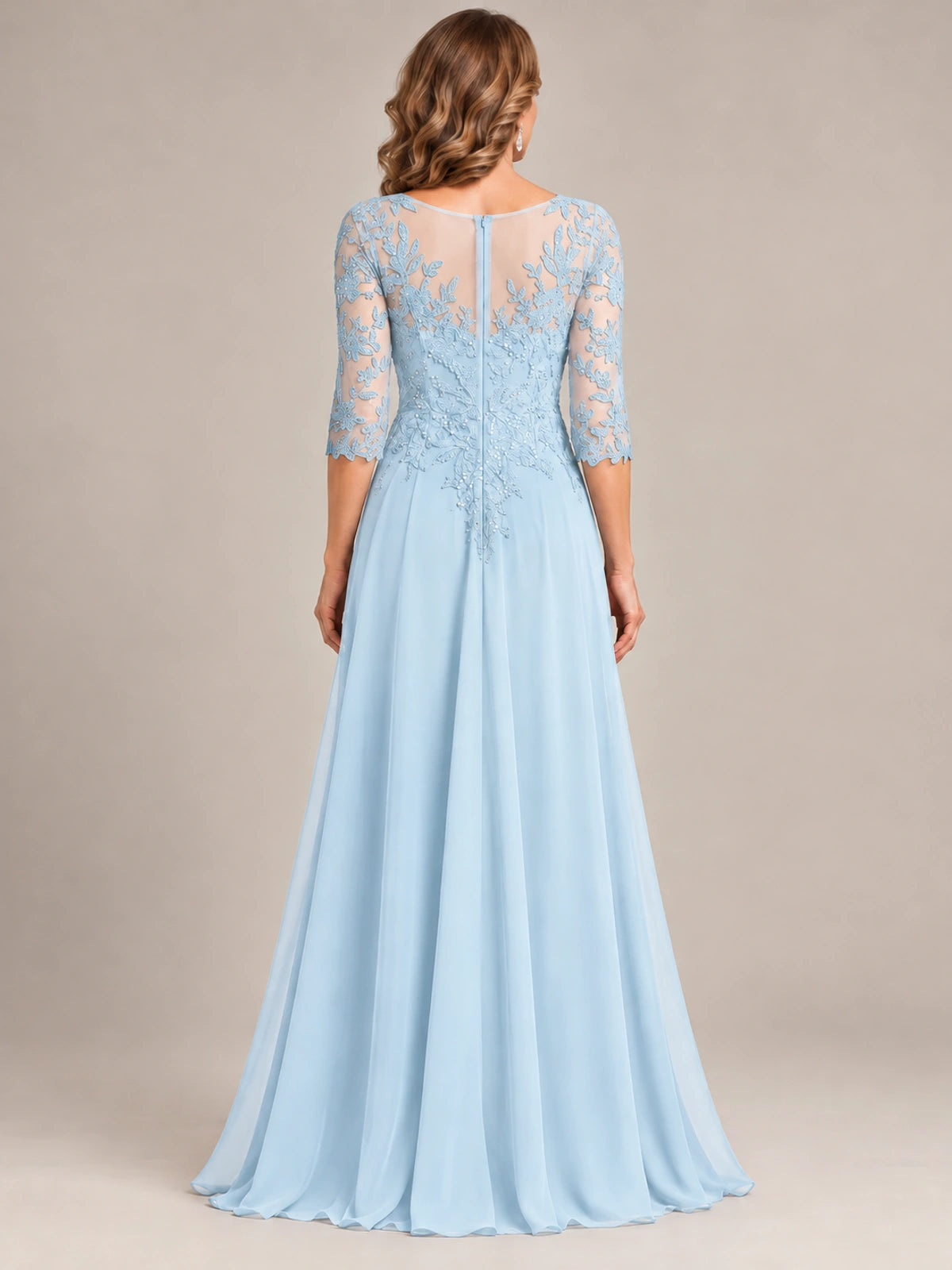 Sequin Lace A-Line Mother of the Bride Dress with 3/4 Sleeves