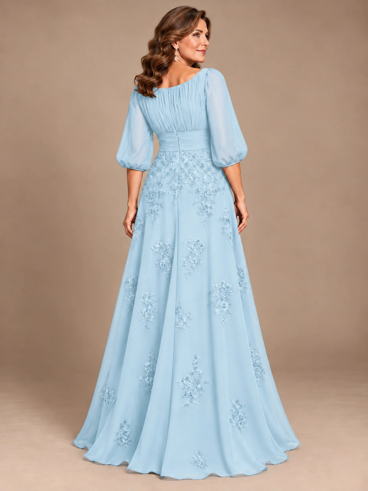 A-Line Mother of the Bride Dress with Sheer Puff Sleeves