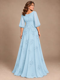 A-Line Mother of the Bride Dress with Sheer Puff Sleeves