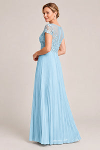 Embroidered Lace Pleated Mother of the Bride Dress