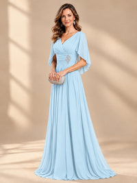 Ruched V Neck Mother of The Bride Dresses with Shawls Appliques and Cap Sleeves