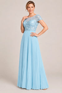 Embroidered Lace Pleated Mother of the Bride Dress