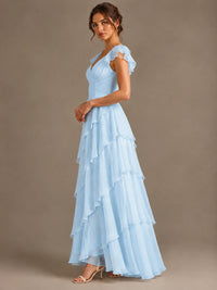 Ruffle Tiered V Neck Maxi Dress