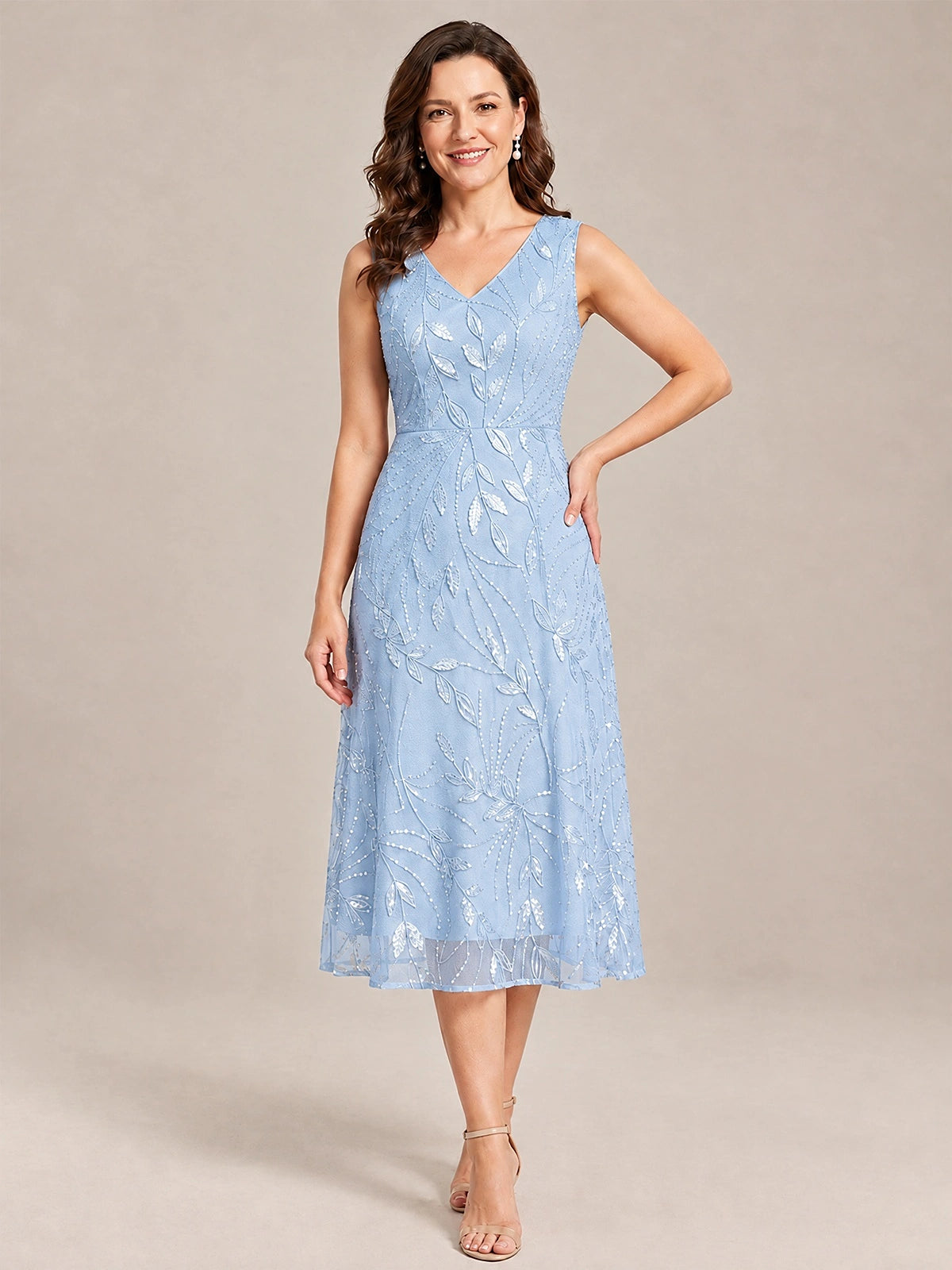 Tea Length Sequin Lace Mother of the Bride Dress with Chiffon Jacket