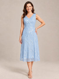 Tea Length Sequin Lace Mother of the Bride Dress with Chiffon Jacket