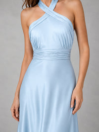 Sage Green Satin A-Line Bridesmaid Dress with Halter Neck