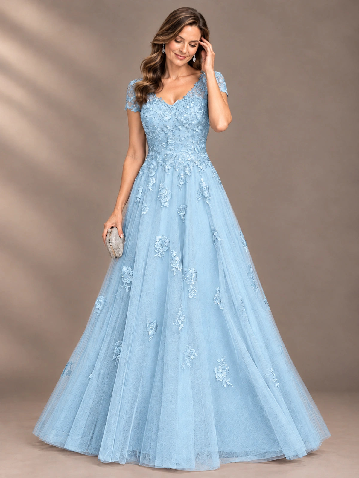 Lace Appliques A-line Mother of The Bride Dresses with Short Sleeves