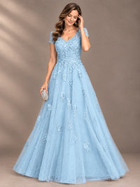 Lace Appliques A-line Mother of The Bride Dresses with Short Sleeves