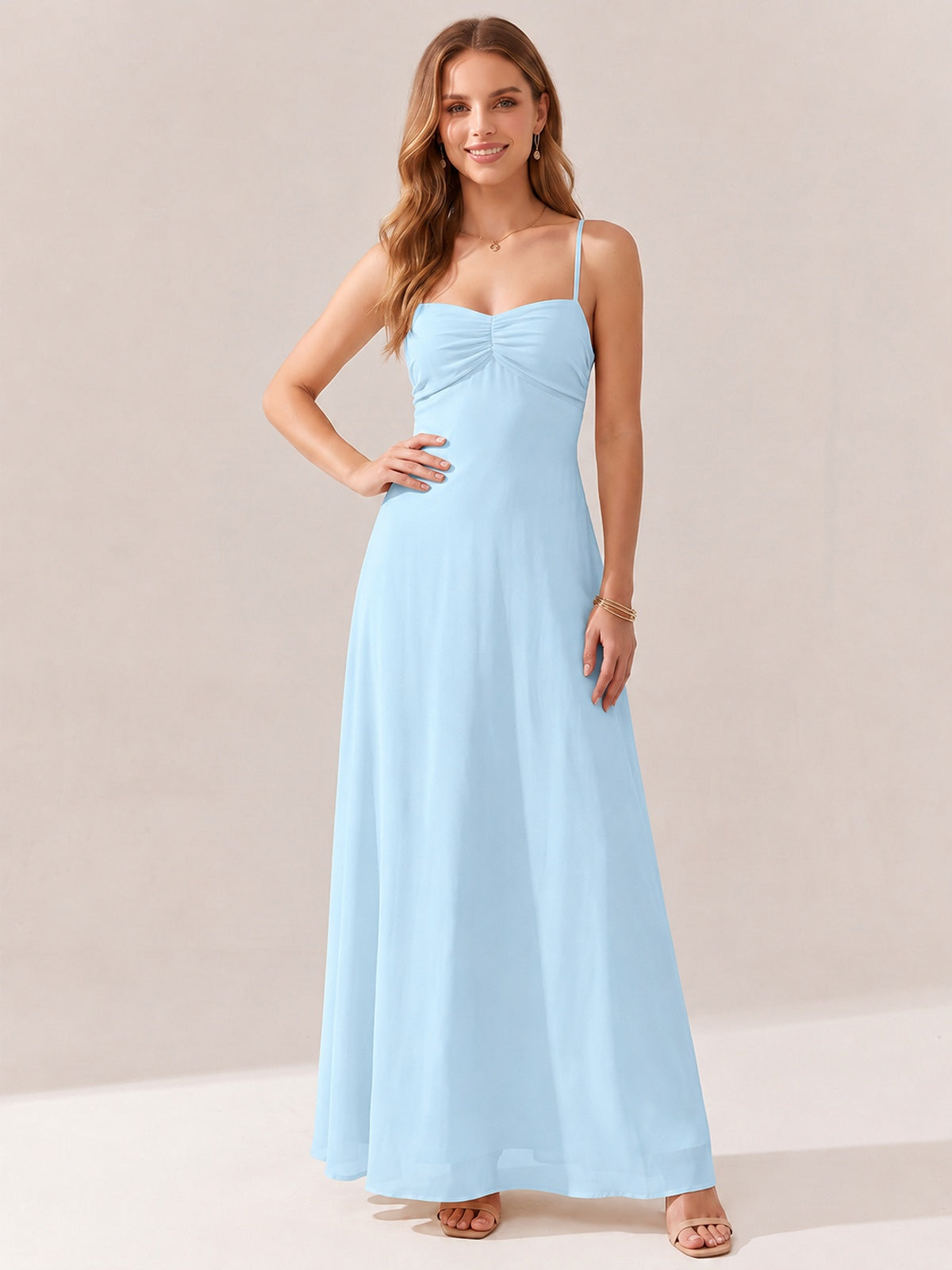 JOVELLEE Yellow Sweetheart Ruched Bust Chiffon Maxi Dress