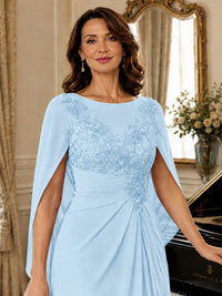Elegant Applique Chiffon Mother of the Bride Dress with Cape Sleeves