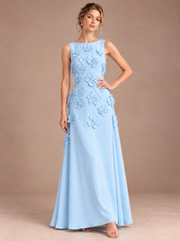 3D Floral Applique Sleeveless Formal Maxi Dress