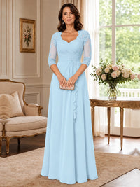 Chiffon Lace Applique Mother of the Bride Dress with 3/4 Sleeves