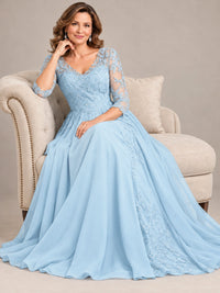 Sequin Lace A-Line Mother of the Bride Dress with 3/4 Sleeves