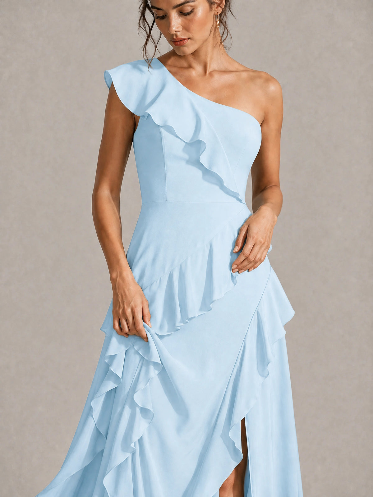 Sage Green One Shoulder Ruffle Bridesmaid Dress