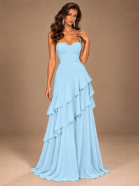 Sweetheart A-Line Ruffle Prom Dress with Spaghetti Straps