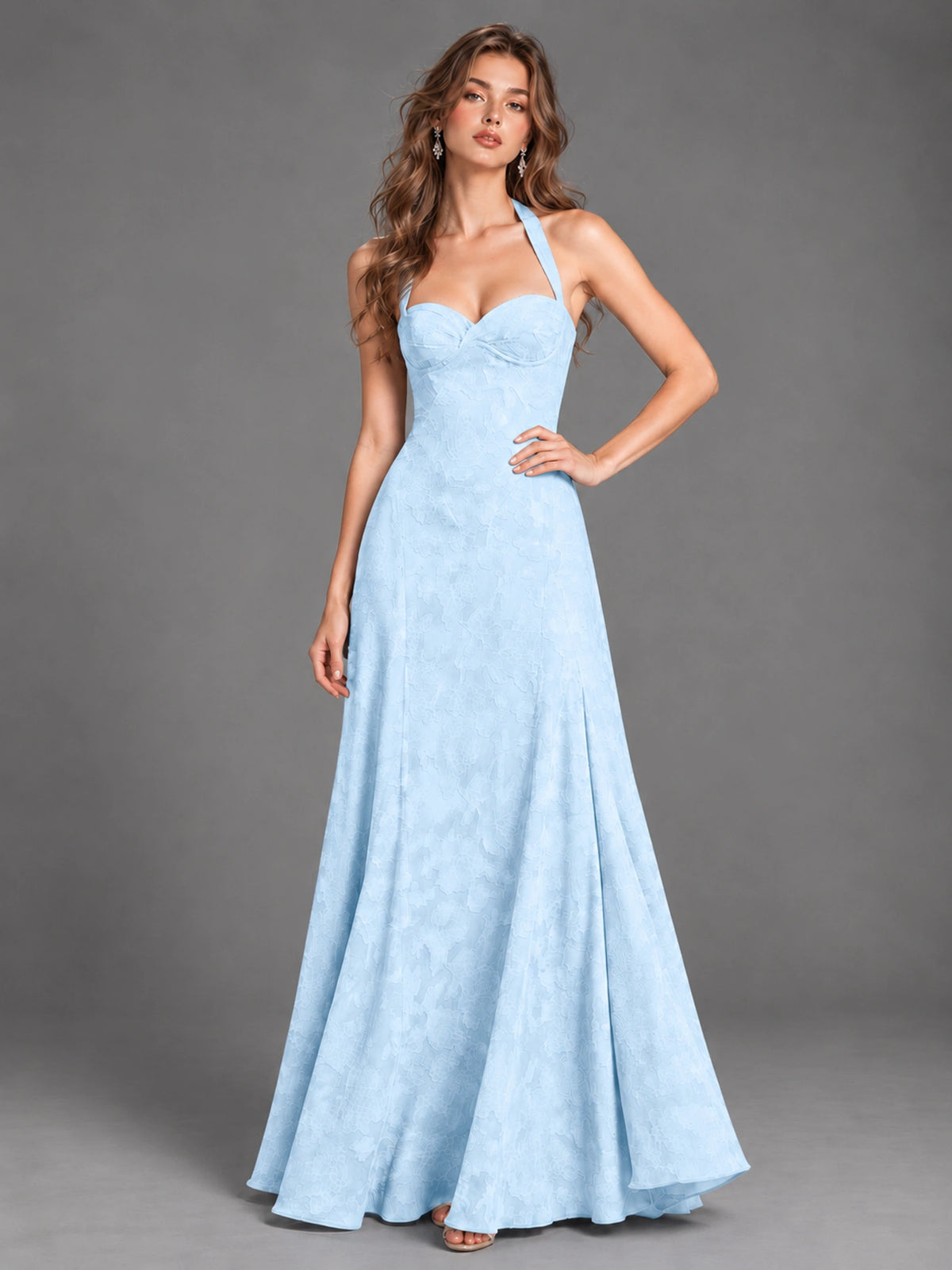 A-Line Halter Floral Chiffon Maxi Dress