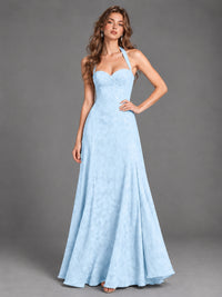 A-Line Halter Floral Chiffon Maxi Dress