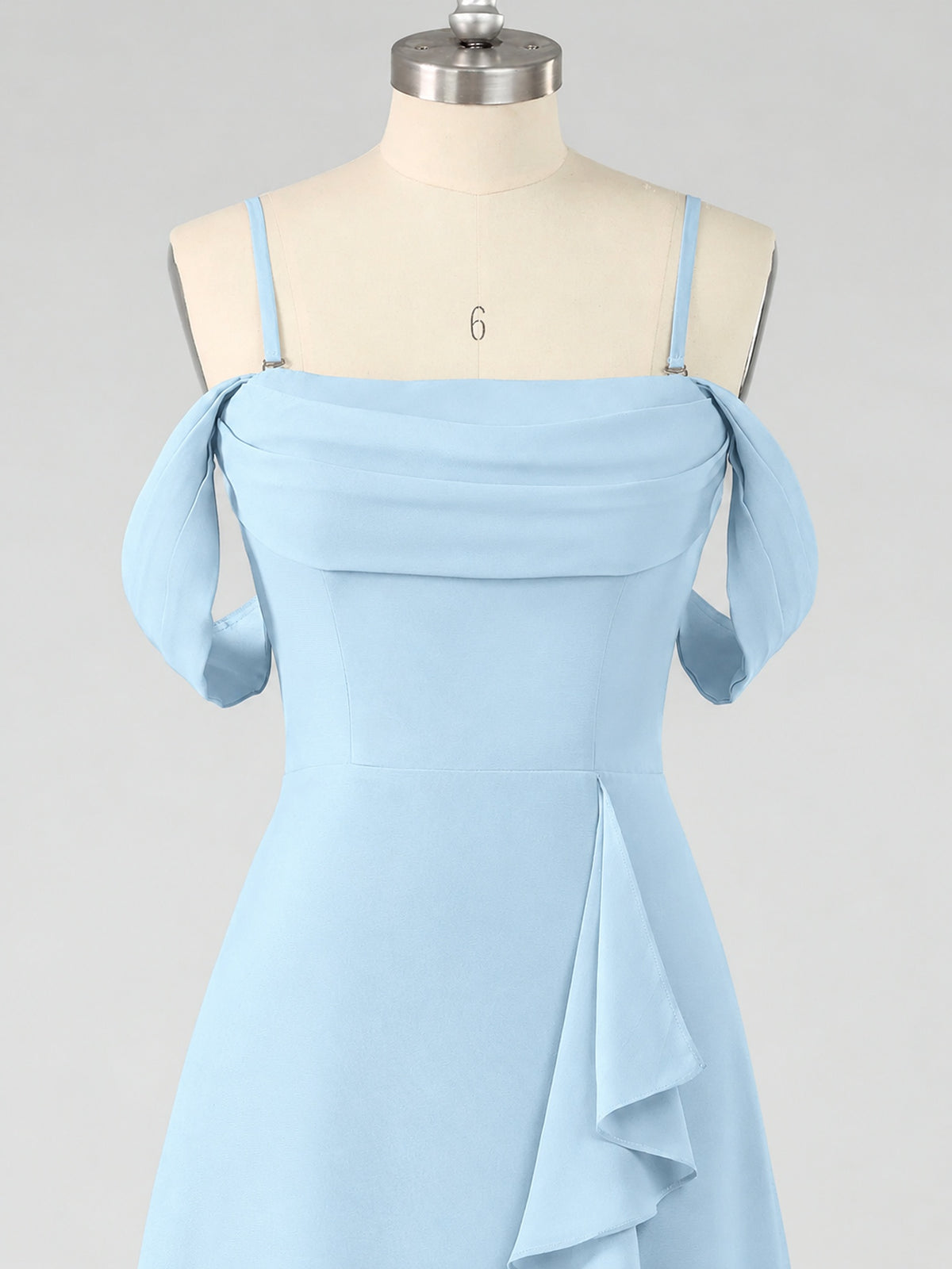 Spaghetti Strap Chiffon Bridesmaid Dress with Ruffles Slit