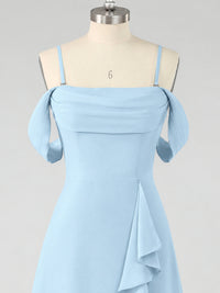 Spaghetti Strap Chiffon Bridesmaid Dress with Ruffles Slit