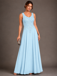 A-line 2 Pieces Chiffon Appliques Mother of The Bride Dresses with Jackets