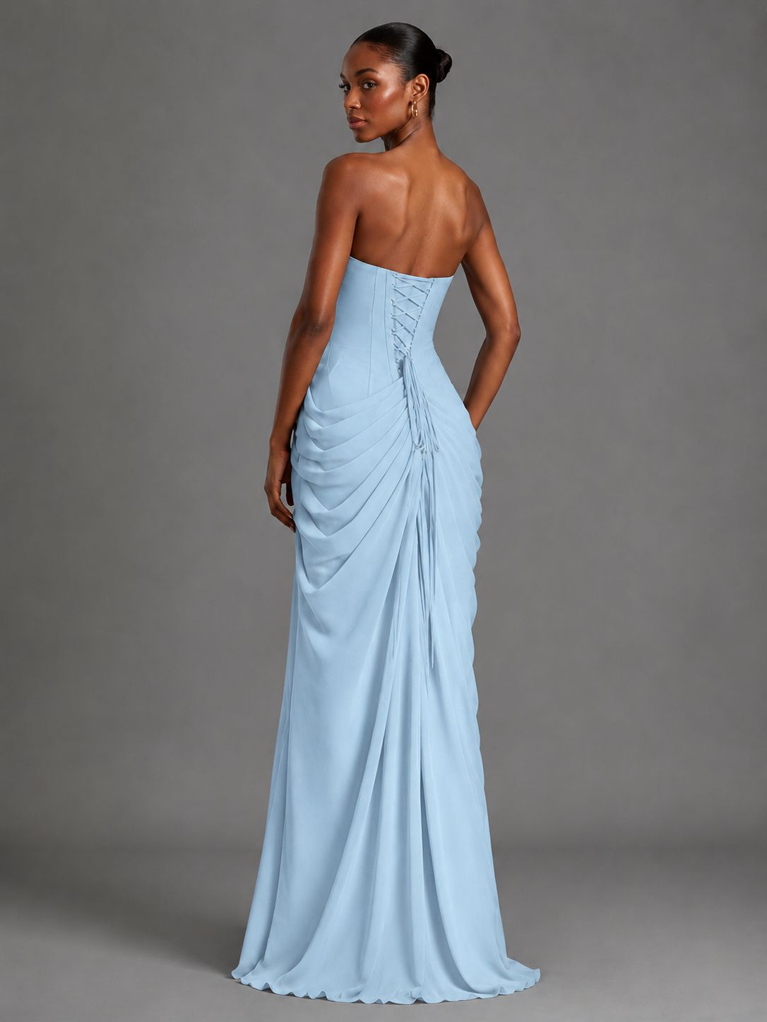 Strapless Bodycon Pleated Chiffon Formal Dress with Slit