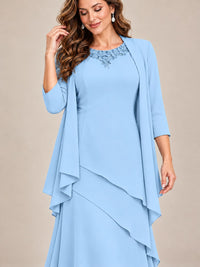 Dusty Blue Two-Piece Chiffon Mother of the Bride Dress with Jacket