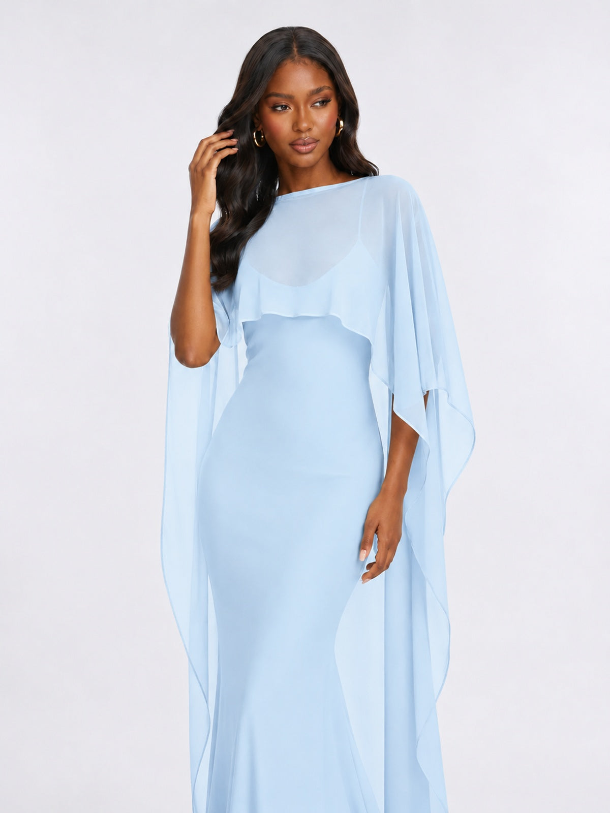Satin Cape Prom Dresses Meramid Maxi Dress