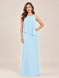 Cape Sleeve Mother of the Bride Dress with Asymmetrical Overlay