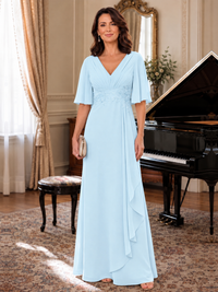 V-Neck Chiffon Lace Mother of the Bride Dresses