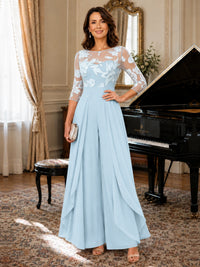 Lace Applique Wide-Leg Chiffon Mother of the Bride Jumpsuit