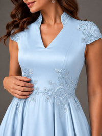 Lace Appliqué A-Line Satin Maxi Dress