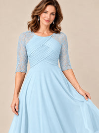 Tea-Length Mother of the Bride Dress with Lace 3/4 Sleeves