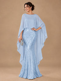 Sequin 2 Pieces Mother of the Bride Dress with Cap Sleeves Chiffon Formal Gowns