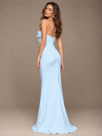 White Strapless Mermaid Maxi Dress with 3D Floral Appliques