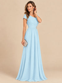 Cap Sleeve Mother of The Bride Dresses Long Chiffon Formal Gowns