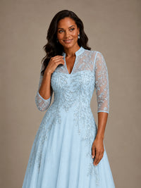 Embellished Appliques Mother of the Bride Dress with 3/4 Sleeves