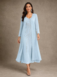 Sequin Chiffon Mother of the Bride Dress with Jacket