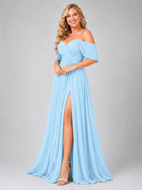 Off Shoulder Chiffon Bridesmaid Dress with Slit