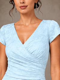 V-Neck Floral Jacquard Mother of the Bride Dress with Slit