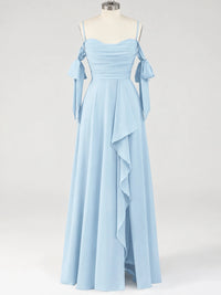 A-Line Ruffles Chiffon Bridesmaid Dress with Slit