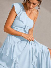 Sage Green One Shoulder Ruffle Bridesmaid Dress