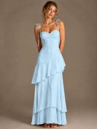 Spaghetti Strap Tiered Ruffles Chiffon Prom Dress