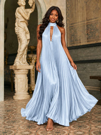 Rust Orange Pleated Halter Neck Maxi Dress