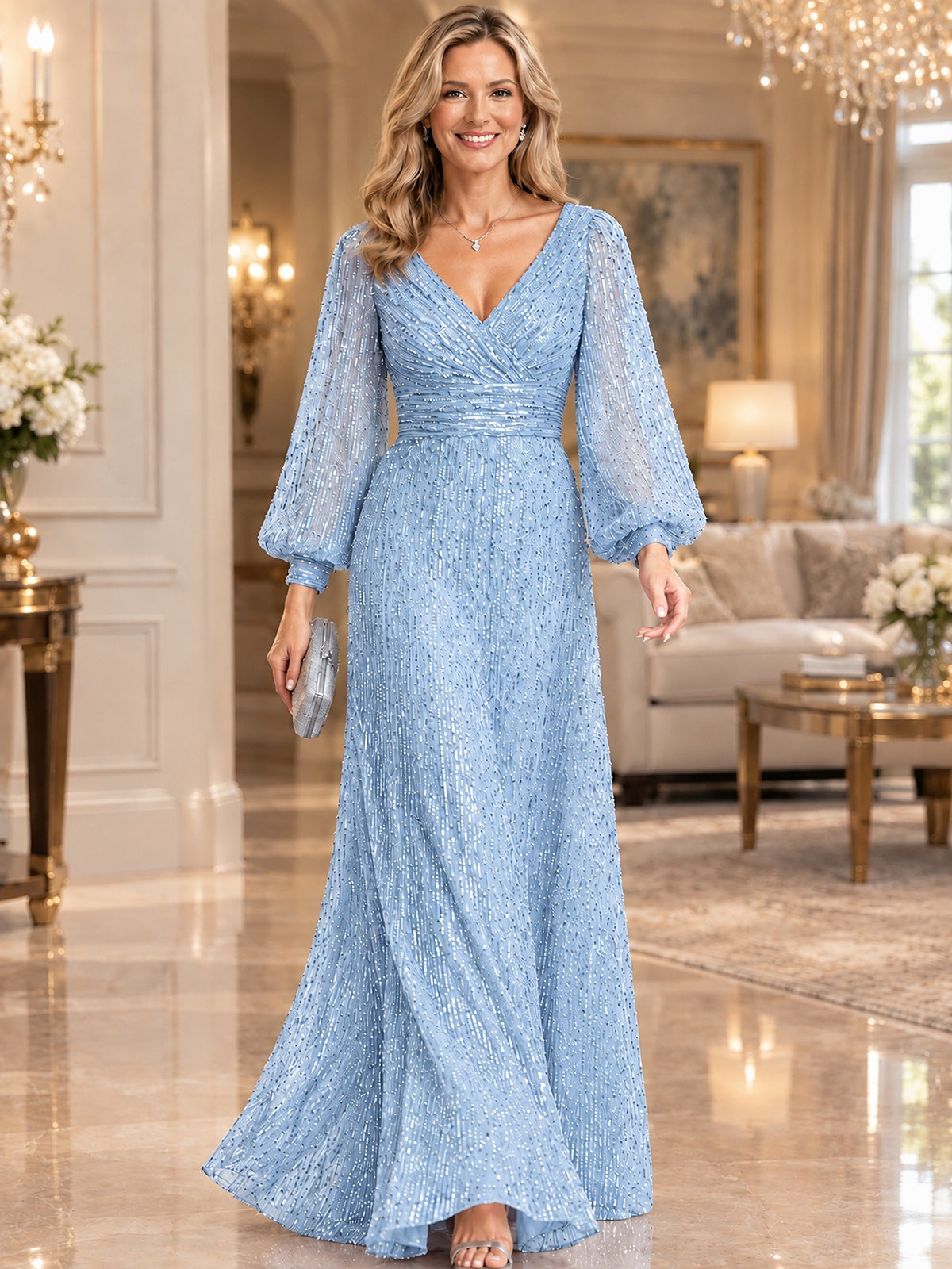Sparkle Sequin Mother of The Bride Dresses with Long Sleeves
