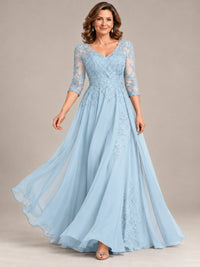 Sequin Lace A-Line Mother of the Bride Dress with 3/4 Sleeves
