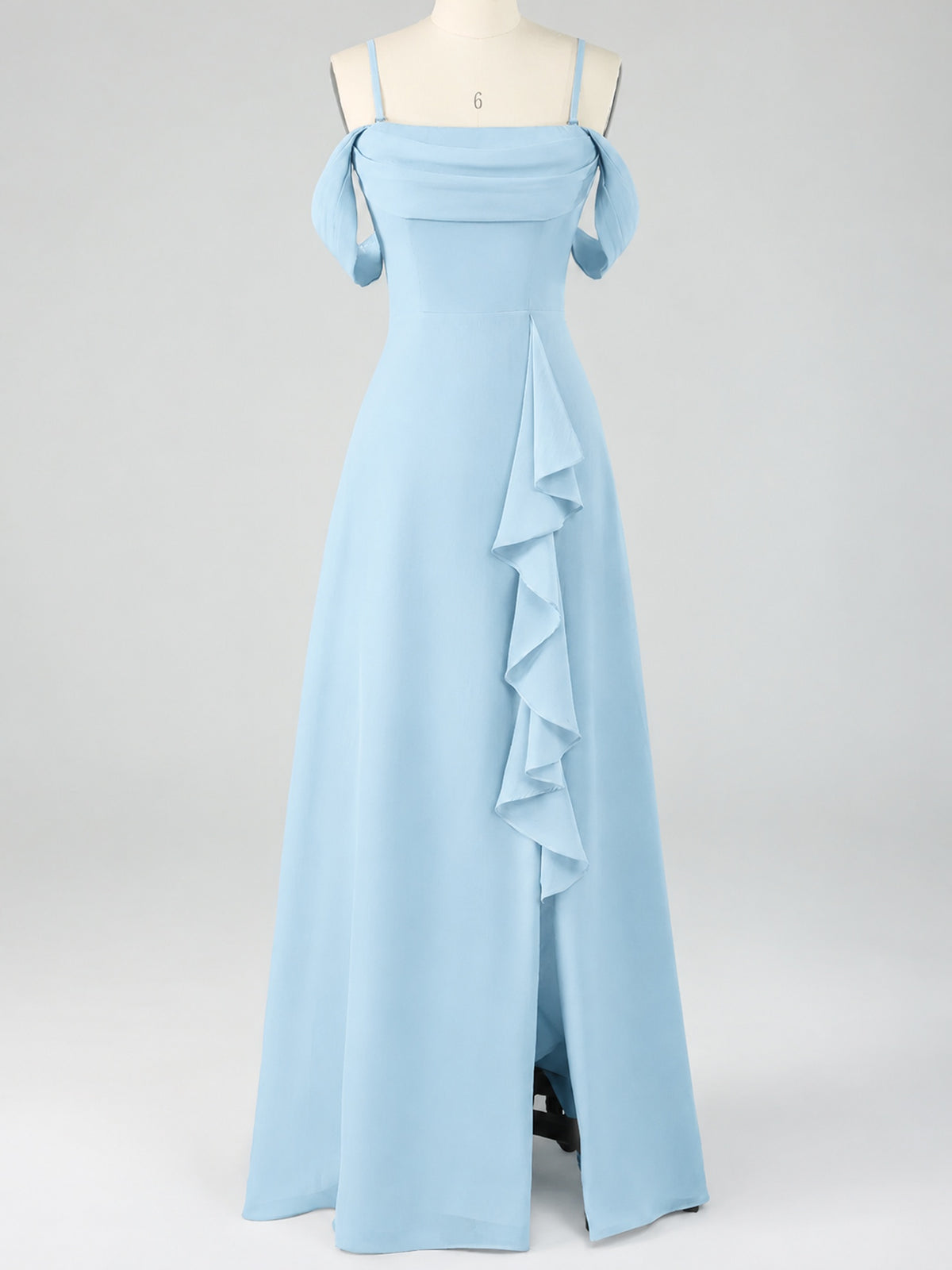 Spaghetti Strap Chiffon Bridesmaid Dress with Ruffles Slit