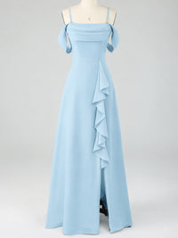 Spaghetti Strap Chiffon Bridesmaid Dress with Ruffles Slit