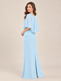 Cape Sleeve Mother of the Bride Dress with Asymmetrical Overlay