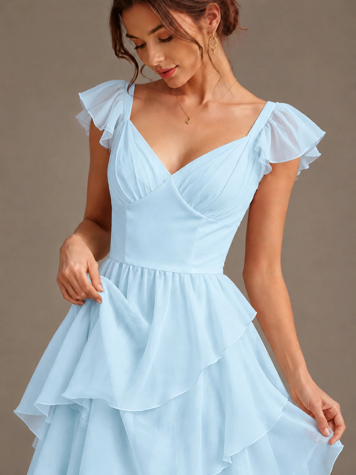 Ruffle Tiered V Neck Maxi Dress