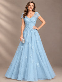 Lace Appliques A-line Mother of The Bride Dresses with Short Sleeves